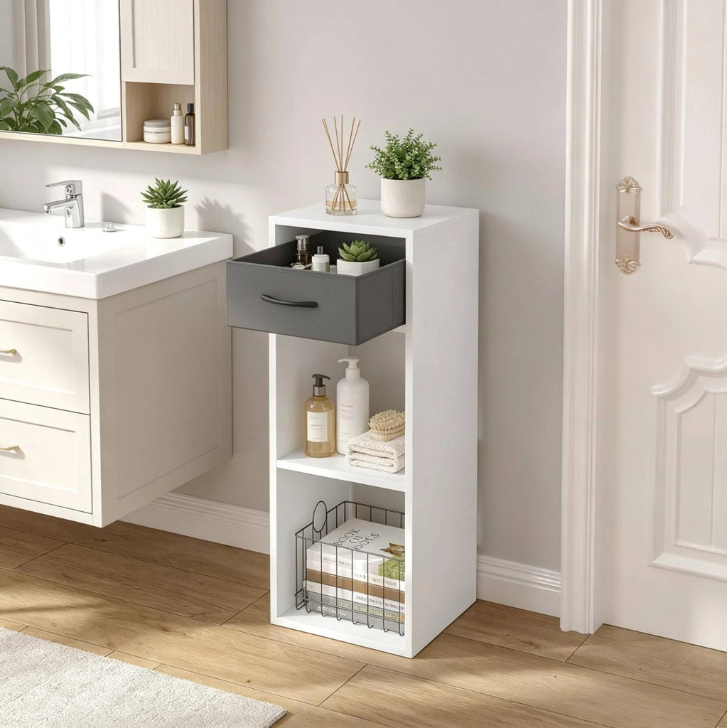 Libreria 32x30 cm grigio bianco in legno ingegnerizzato, 1 cassetto