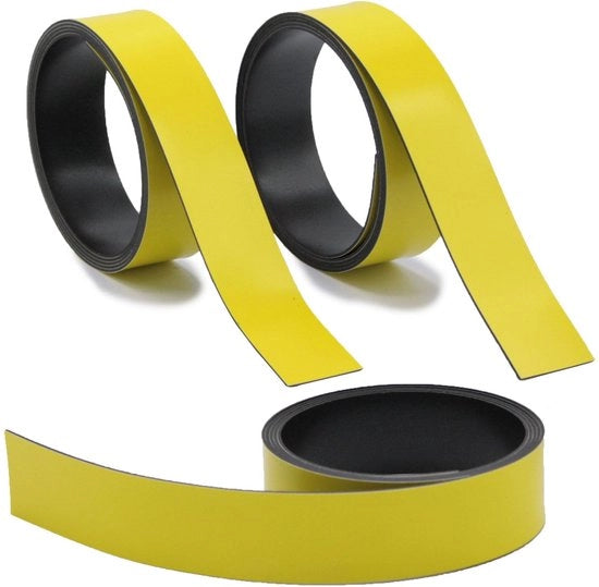 3x Strisce Magnetiche Gialle - ca. 2 cm x 1 m nastro magnetico per il segnalamento e la divisione su whiteboard, scaffalature, calendari - facilmente tagliabili a misura - etichette magnetiche - mag254