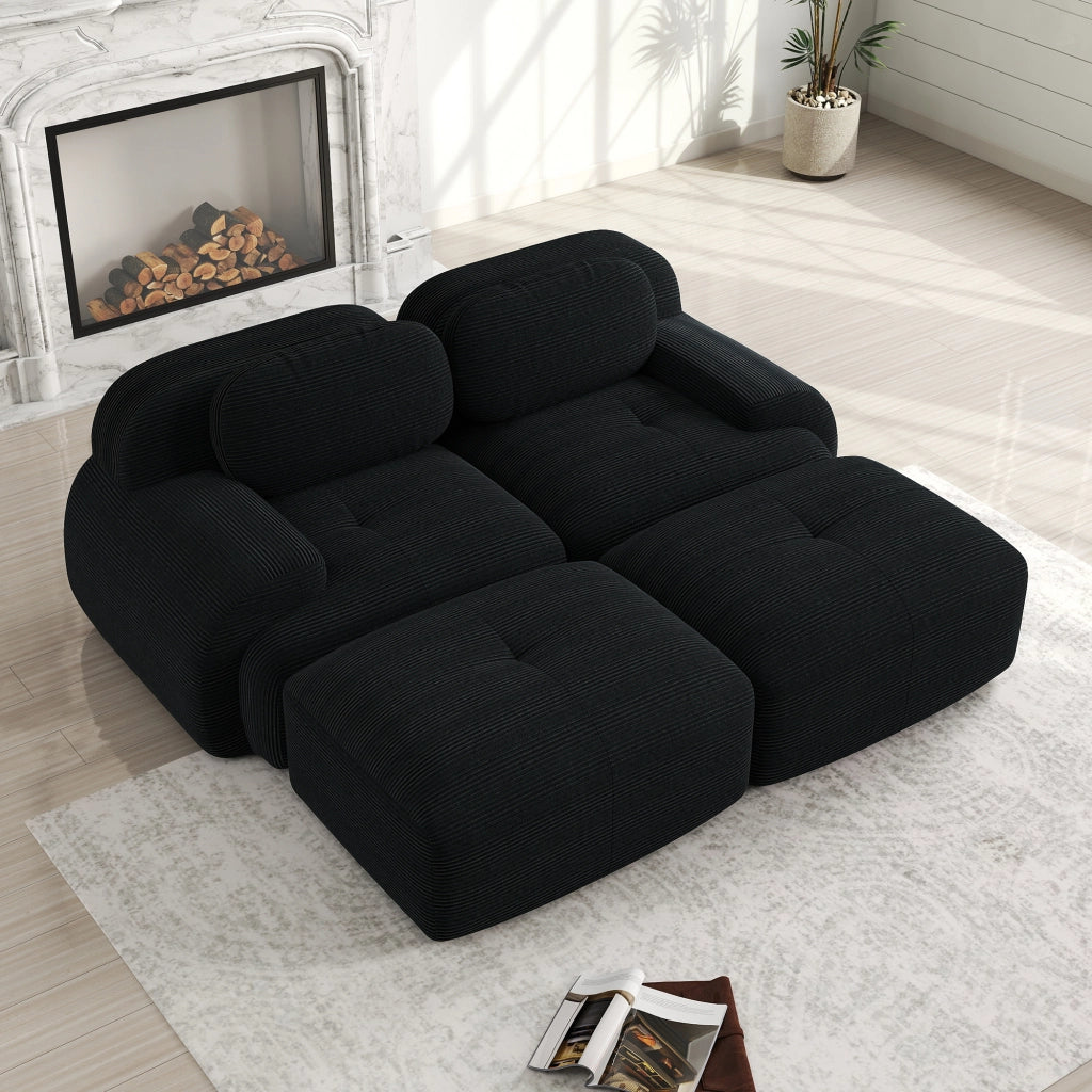 Divano angolare modulare 2 posti - con braccioli ergonomici e base antiscivolo - corduroy nero