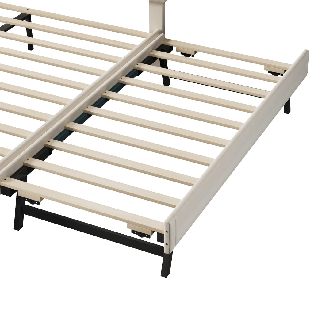 LETTO 140x200 cm Beige in velluto con letto estraibile e rete a doghe
