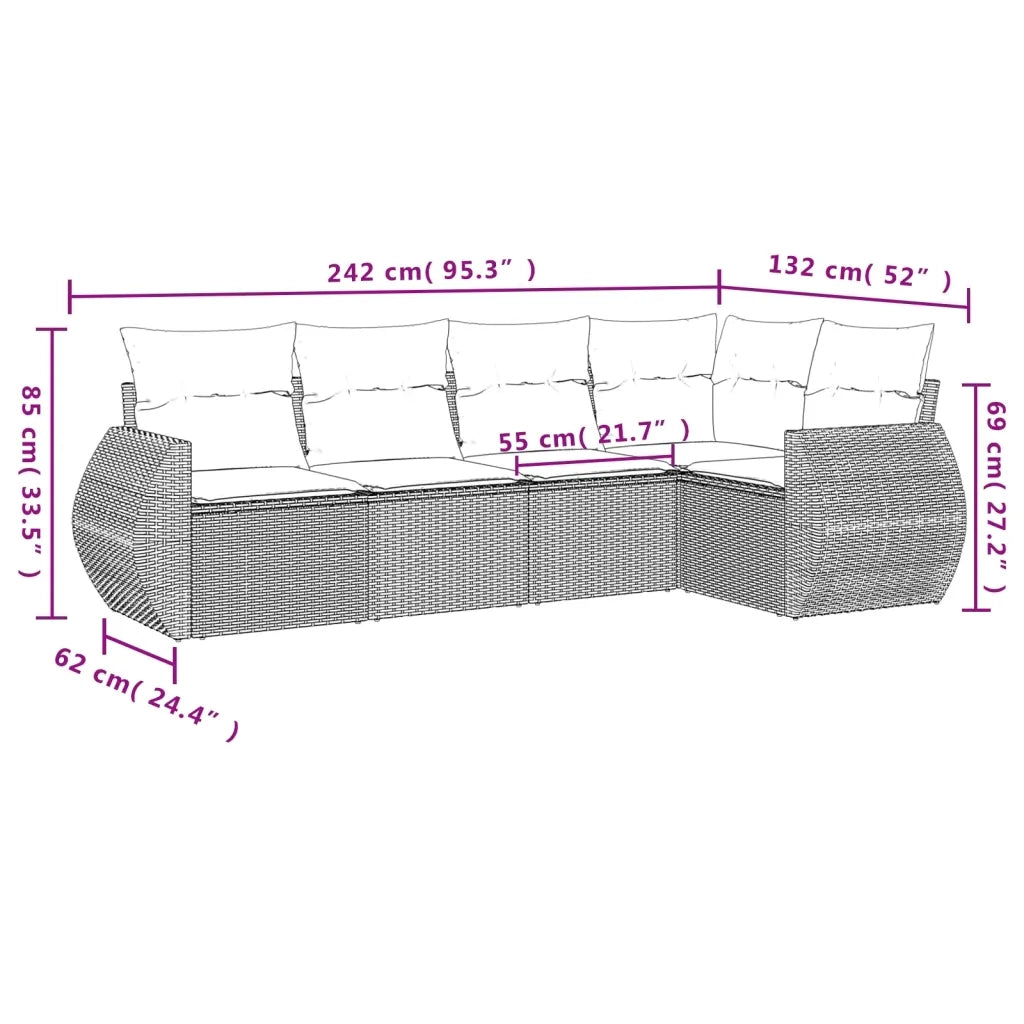 Set Divani da Giardino 5 pz con Cuscini in Polyrattan Nero 3221325