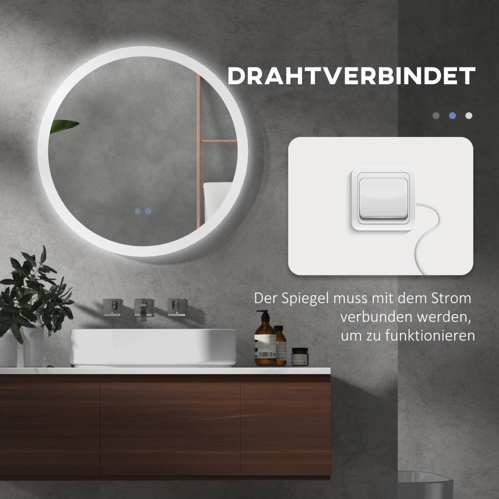 Specchio da bagno illuminato, specchio a parete ?70 cm con 3 colori di luce, IP44, interruttore touch, antiappannamento per bagni moderni