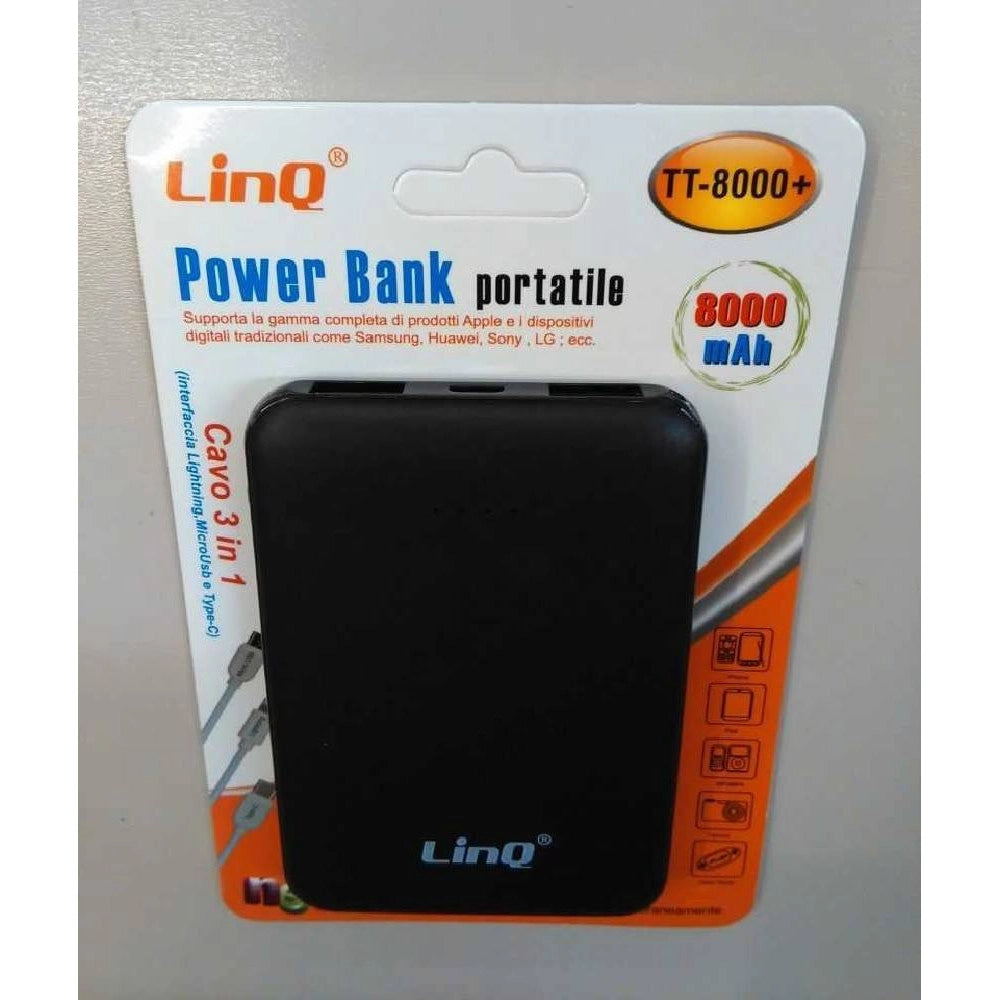 Trade Shop - Power Bank Sottile Batteria Supplementare 8000 Mah Doppia Usb Cavo 3in1 Tt-8000+ -