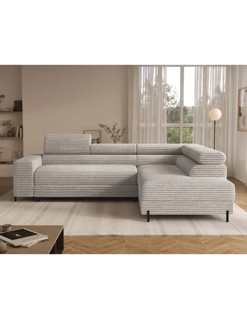 Divano ad angolo COLESIA convertibile 5 posti grigio velluto a coste – destro – 274x200cm