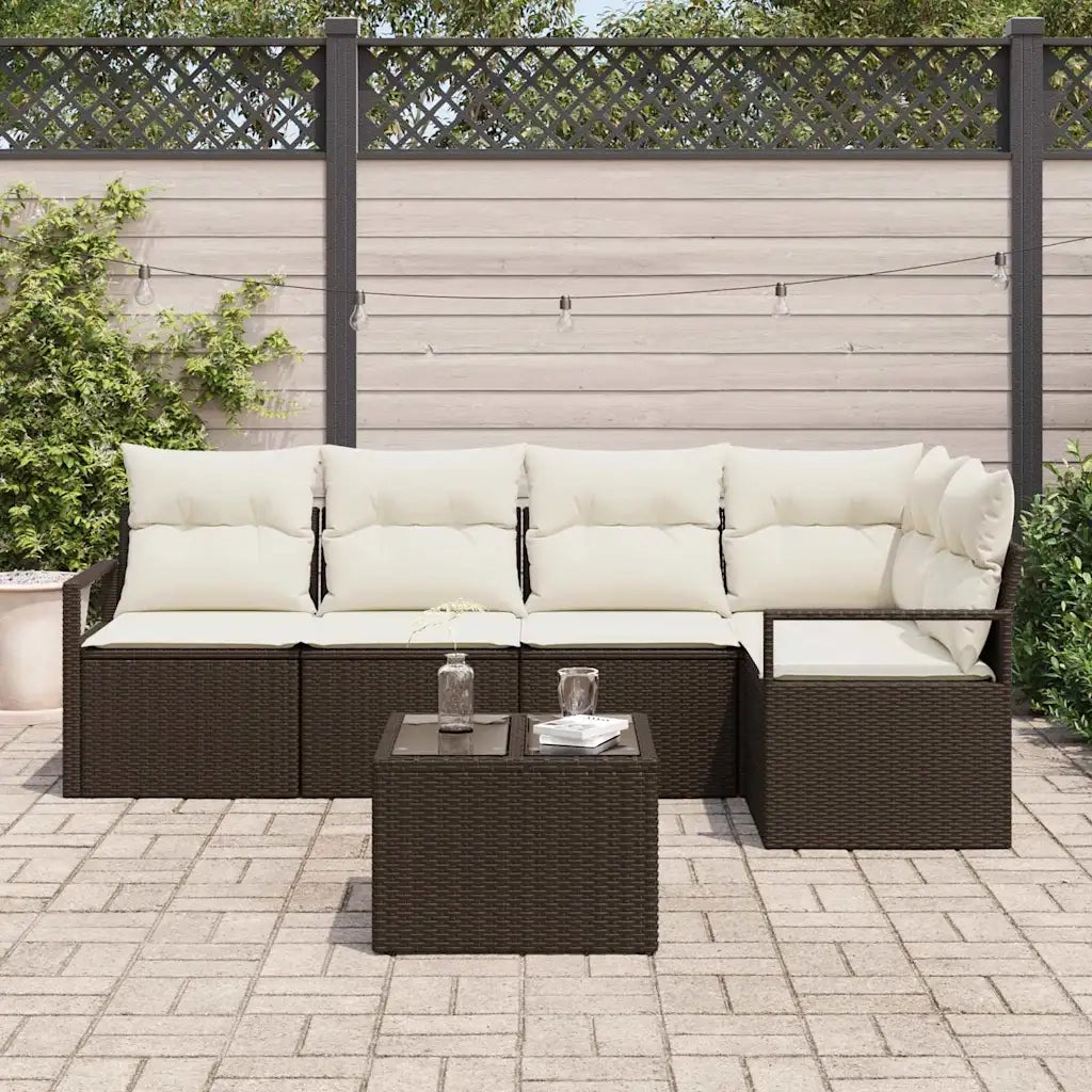 Set Divano da Giardino 6 pcs Marrone e Crema polyrattan 3355057
