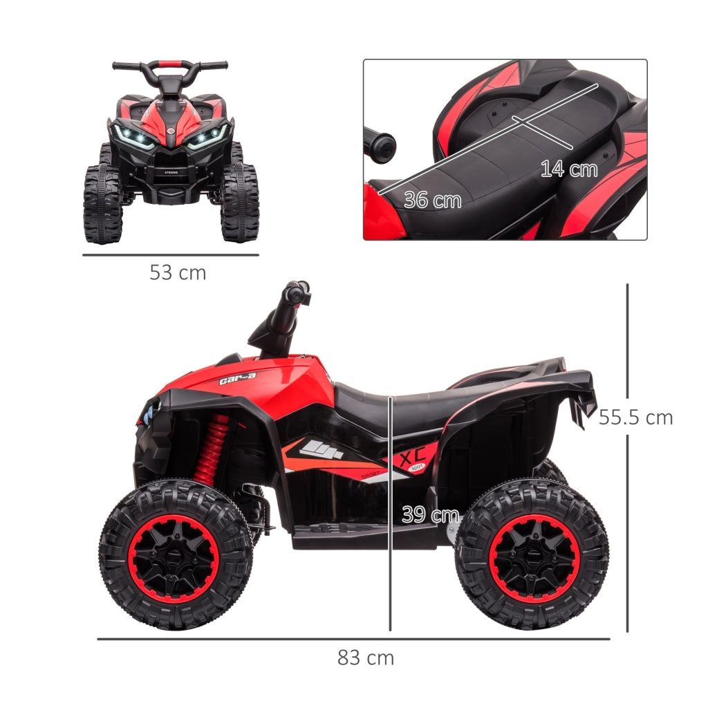 EasyComfort Quad Elettrico per Bambini 12V, 2 Velocità, Ruote Larghe con Clacson e Fari LED, Età 3-5 Anni, Rosso