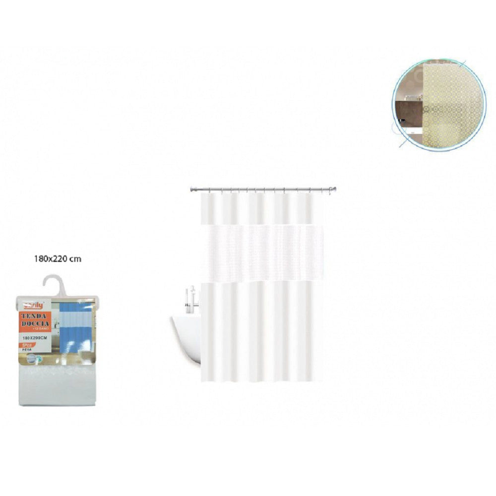 Trade Shop - Tenda Doccia Vasca Impermeabile Antimuffa Bianco 3d 180 X 220 Cm Giuntura 52134 -