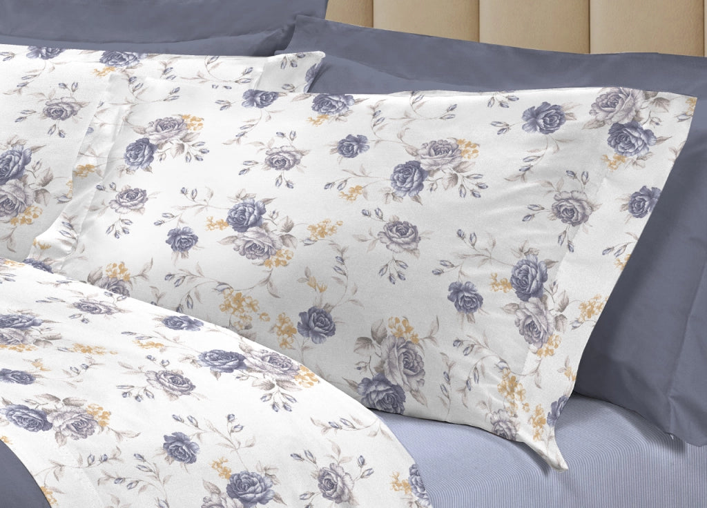 Completo Lenzuola Letto 100% Cotone Made Italy 3027 Disegno Sanderson - Singolo - Grigio