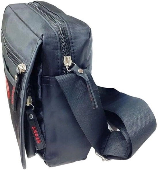 Borsa da Spalla per Lavori e Viaggi, Tela di Canapa, Impermeabile, Multi-Ritagli, Flap, Nero