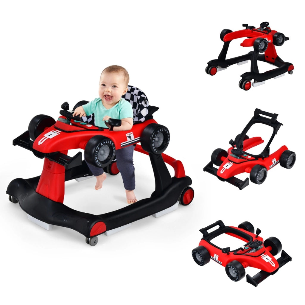 Primi passi 4 in 1 per bambini con altezza e velocit¨¤ regolabili, Primi passi a spinta con carillon con luci Rosso