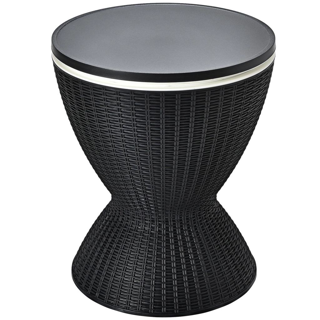 Secchiello del ghiaccio 30L a imitazione rattan, Tavolo bar resistente alle intemperie con superficie Nero