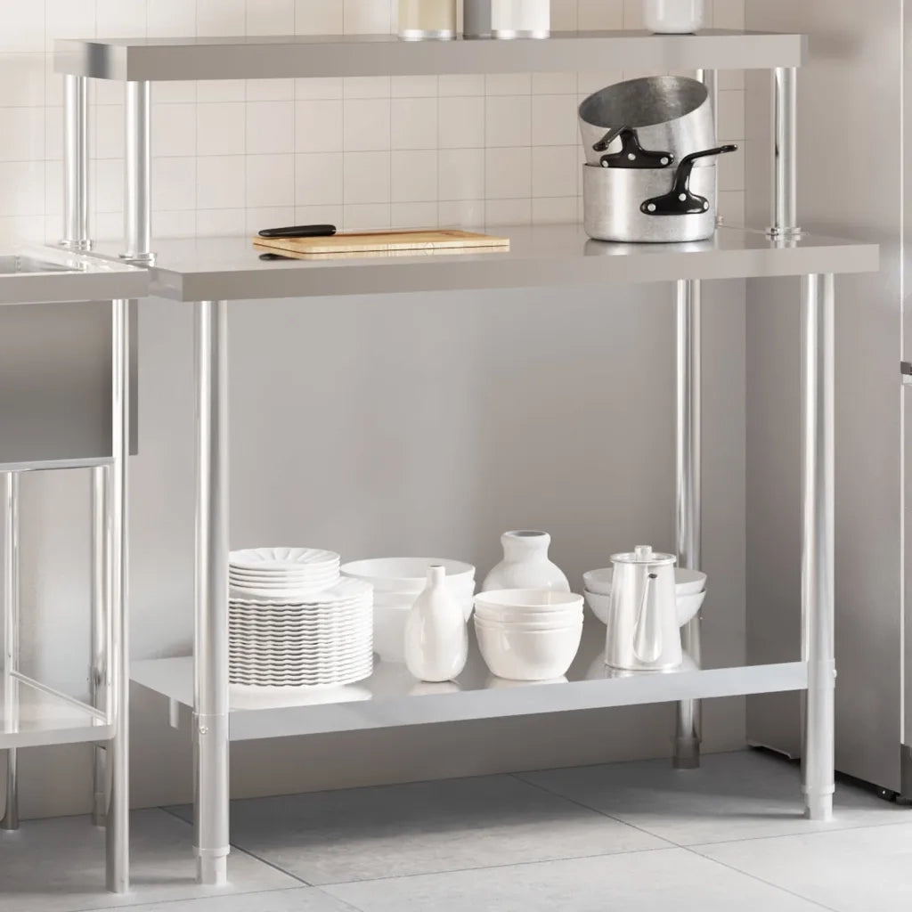 Tavolo Lavoro Cucina con Ripiano 110x55x120 cm Acciaio Inox CFW1070521