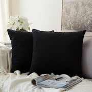 Set di 2 cuscini quadrati decorativi in velluto liscio, cuscini per divano, camera da letto, nero, 40x40 cm