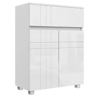 kleankin Mobiletto da Bagno su Piedi con 2 Porte e 1 Cassetto, Scaffale Regolabile, Bianco Lucido