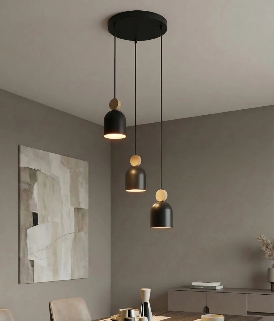 Lampada sospesa japandi MESI nera 3xGU10 legno Emibig