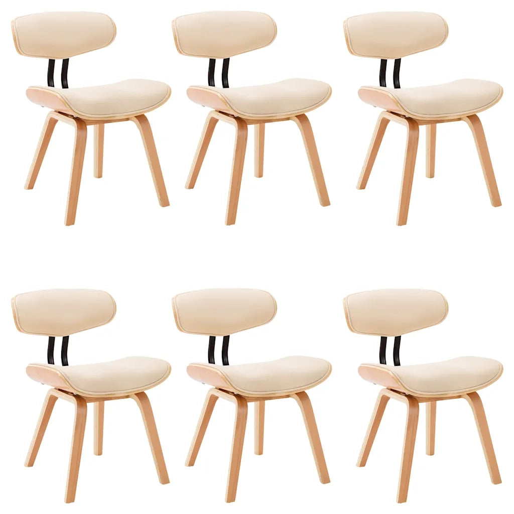 Sedie da Pranzo 6 pz Crema in Legno Piegato e Similpelle cod mxl 22525