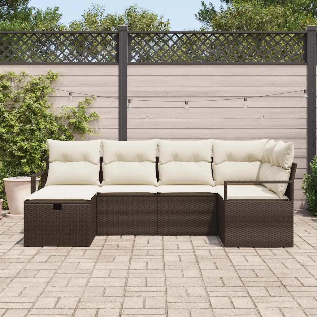Set Divano da Giardino con cuscino 6 pcs Marrone Poly Rattan