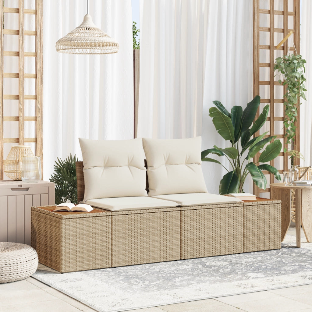 Divano da giardino 2 posti con cuscini beige in rattan polietilene