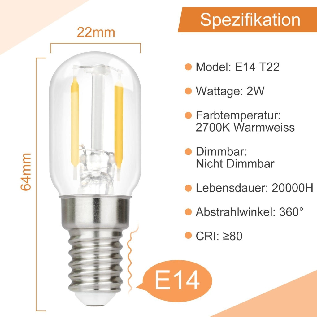 ZMH Confezione da 4 Lampade LED E14 Bianco Caldo Lampade Vintage T22 Retro Edison 2W 2700K Adatte a Portalampade