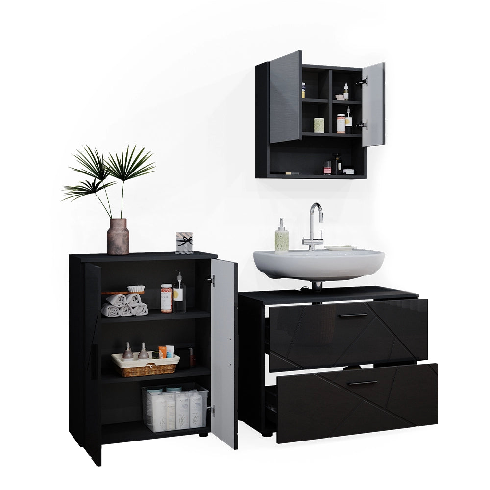 Vicco Set mobili bagno Antracite lucido 3 parti, con mobile base 80 cm