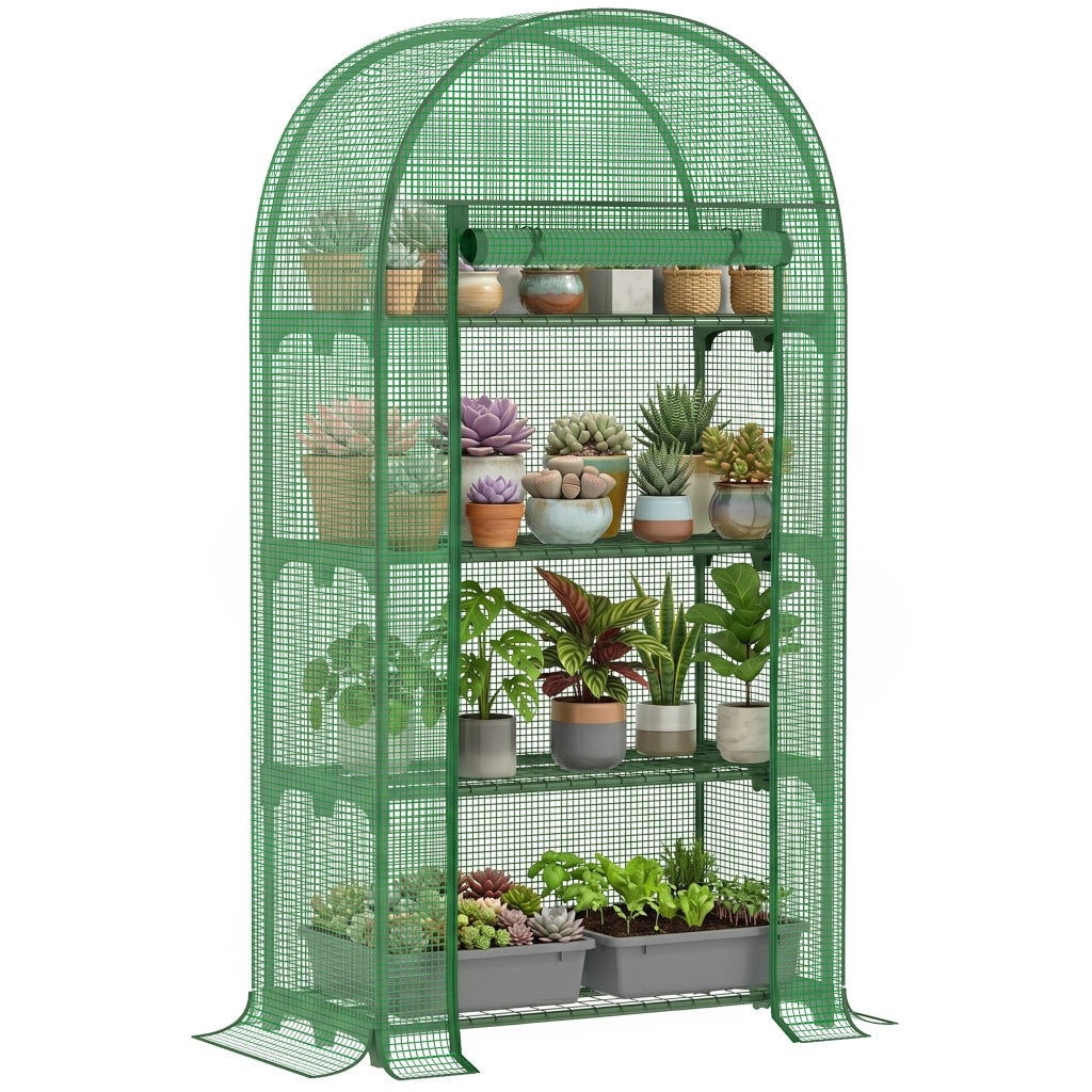 Serra da giardino e balcone ¨C zephmum ¨C verde, 4 ripiani, copertura in PE, 80x49x160 cm