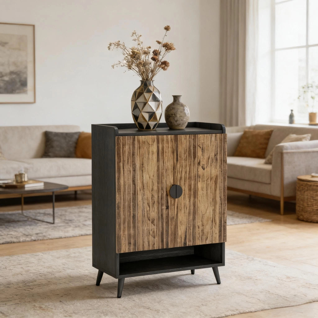 Scarpiera con 2 ante e 7 ripiani regolabili per ingresso, in metallo e legno, nero e marrone, 75,9 × 37,1 × 109,9 cm