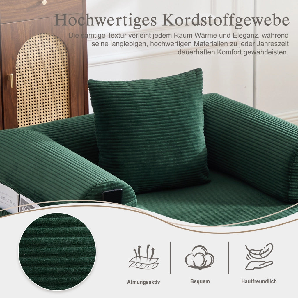 DIVANO MODULARE con poggiapiedi 112x190x67 cm Corduroy Verde smeraldo