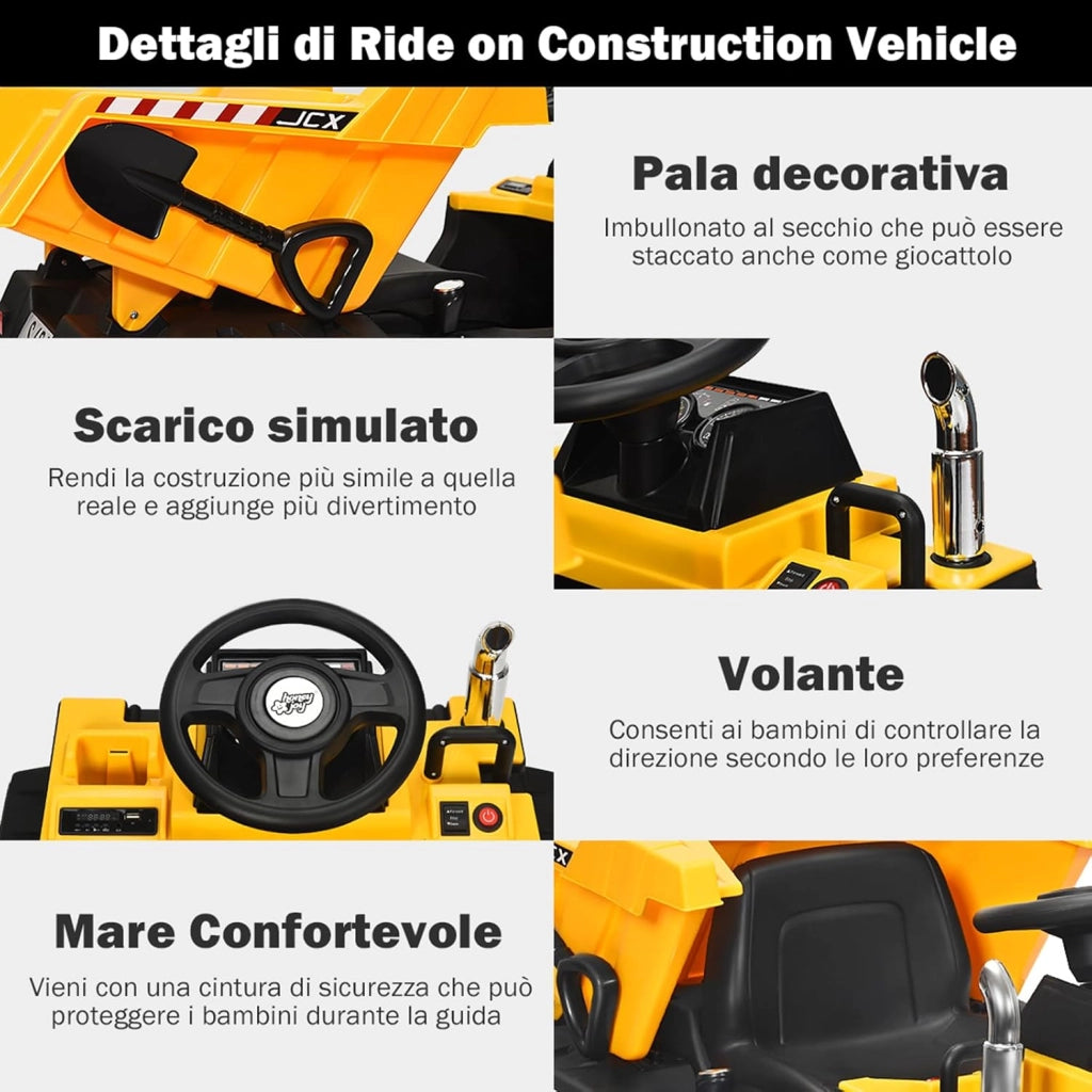 Escavatore Elettrico Trattore Cavalcabile per Bambini, Veicolo Elettrico con Telecomando, Velocità 5km/h, +3 Anni