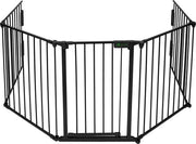 Rostello di protezione da fiamma in metallo, 5 elementi comprensivo di porta di sicurezza, rostello di protezione per forno, pieghevole, rostello di protezione per animali, rostello di protezione per porte per bambini, nero,