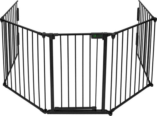 Rostello di protezione da fiamma in metallo, 5 elementi comprensivo di porta di sicurezza, rostello di protezione per forno, pieghevole, rostello di protezione per animali, rostello di protezione per porte per bambini, nero,