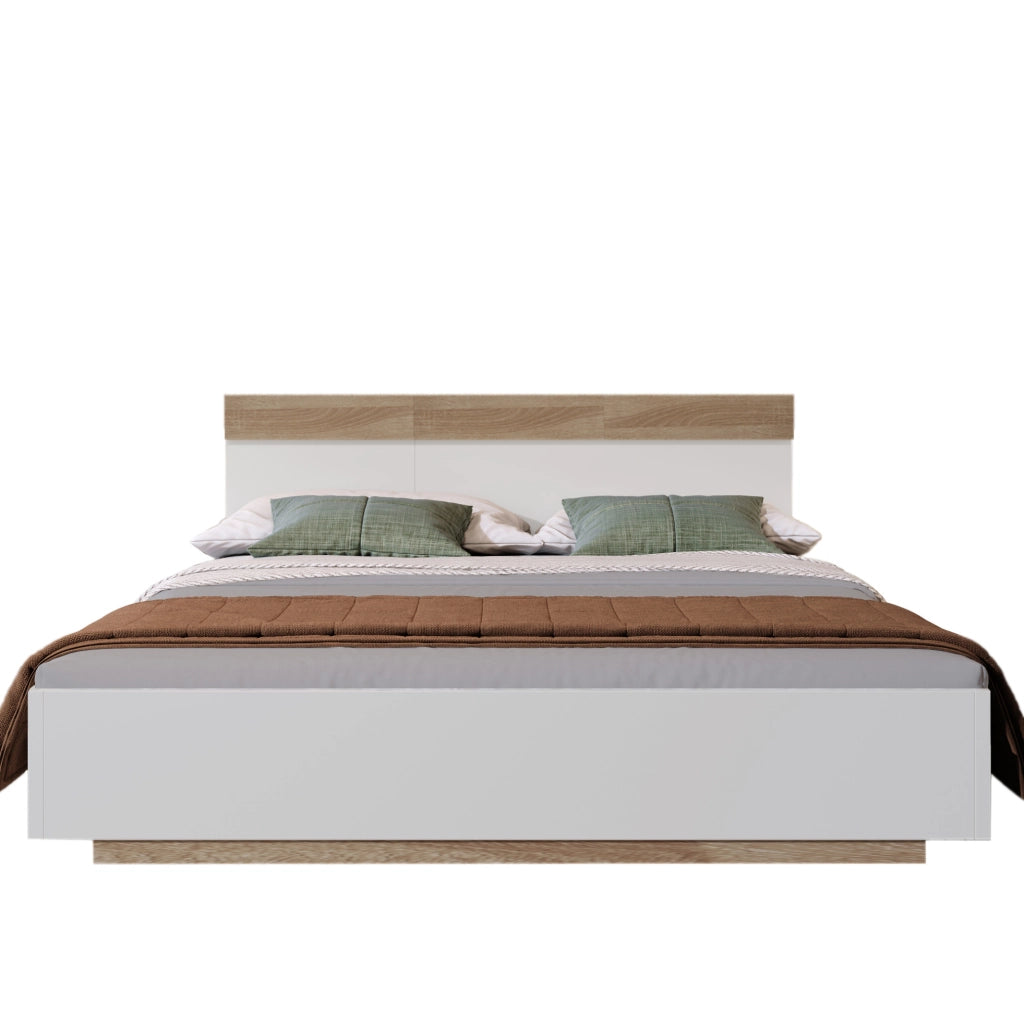 Letto matrimoniale sospeso 180x200 cm con testiera; in legno; bianco e rovere sonoma