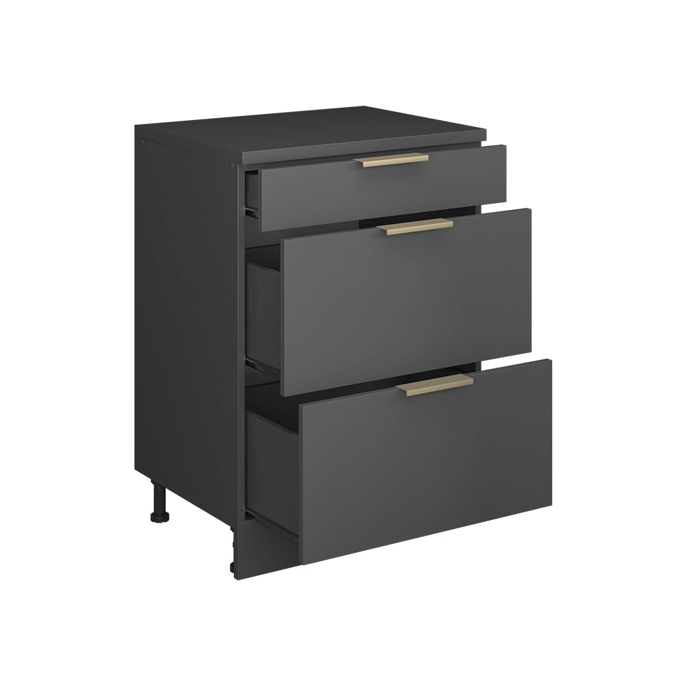 Mobile per mansarda Rion Antracite-oro/Antracite 60 x 83.8 cm senza inclinazione con 3 cassetti Vicco