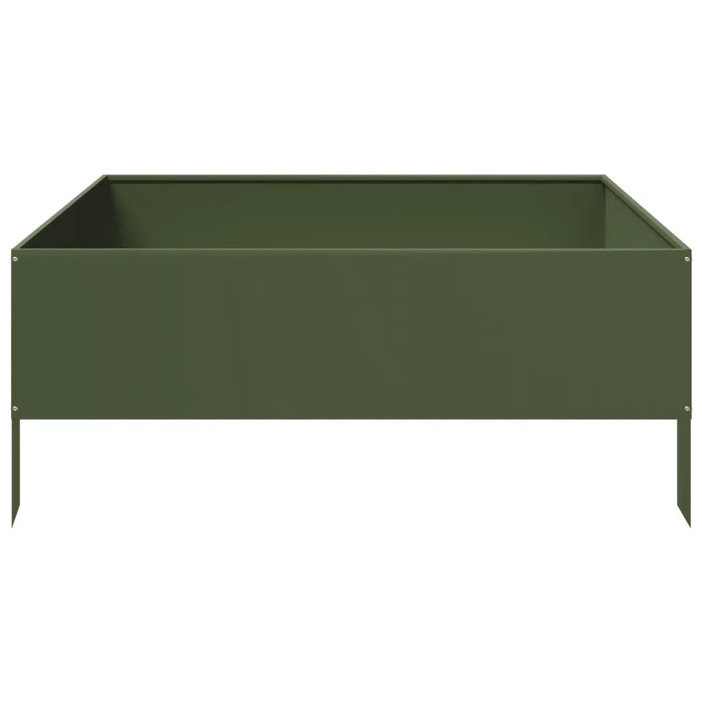 Fioriera Rialzata Giardino-Vaso da Esterno-Supporto per Vaso Verde Oliva 100x100x25 cm Acciaio