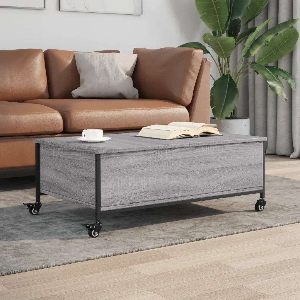 Tavolino da salotto | Tavolino da caff¨¨ | Tavolino da Soggiorno con Ruote Grigio Sonoma 91x55x34 cm Legno Multistrato