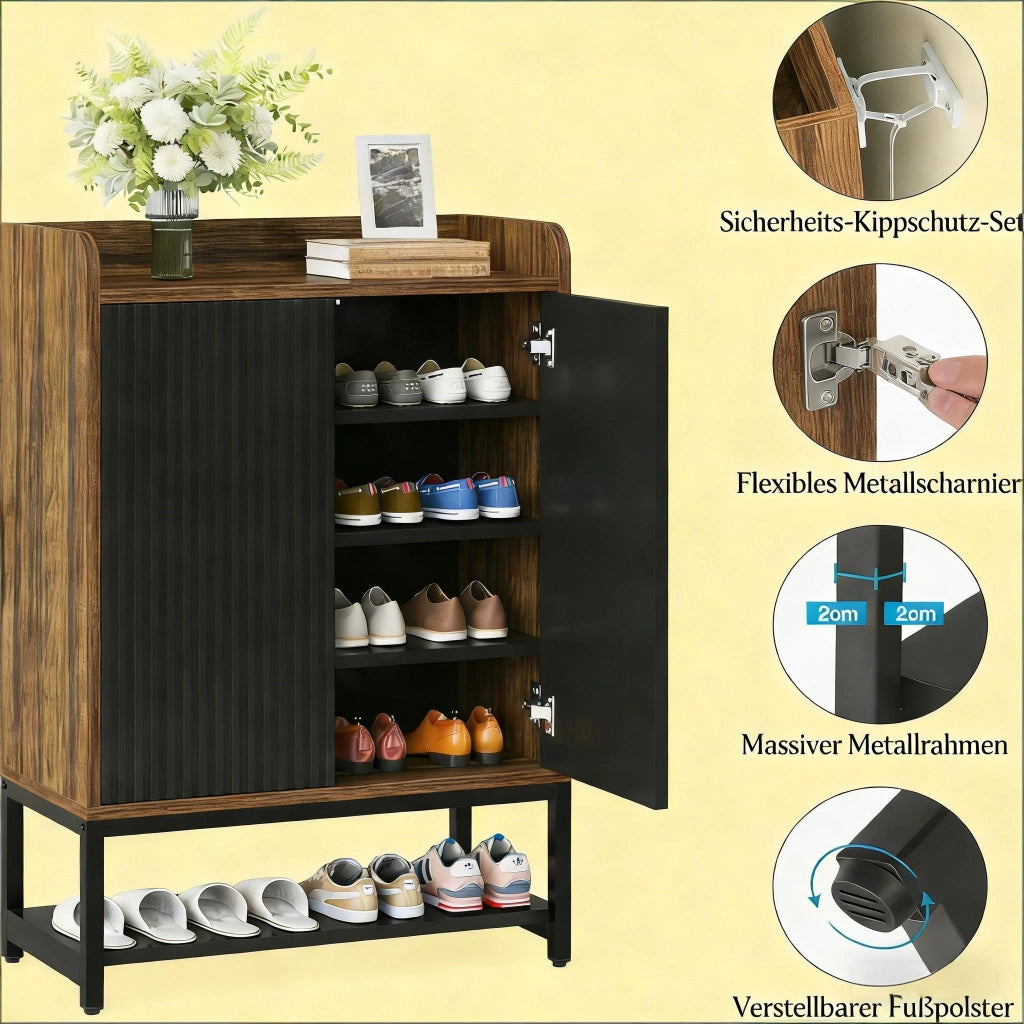 Mobile porta scarpe con 5 ripiani; 2 ante a pressione; per ingresso; 73 × 35 × 105.5 cm