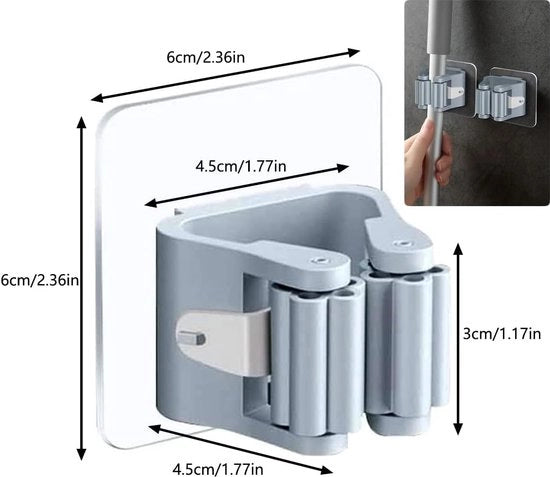 Sostegno per scopa adesivo senza forare, 4 pezzi, attacco per scopa alla parete, per cucina, giardino, bagno, garage, balcone, ufficio (blu)