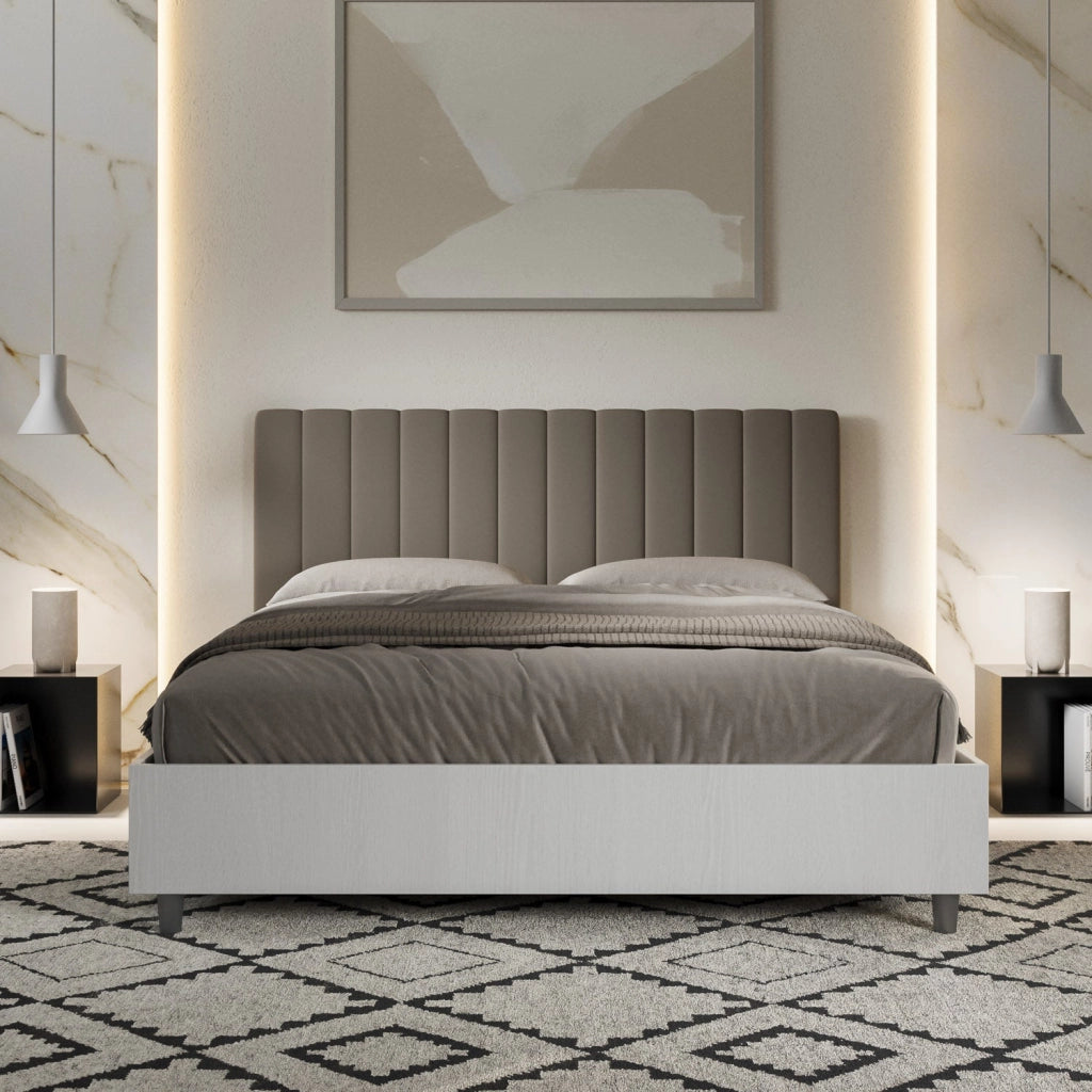 Letto Matrimoniale 160x190 cm con Rete e Contenitore Kaia Cappuccino