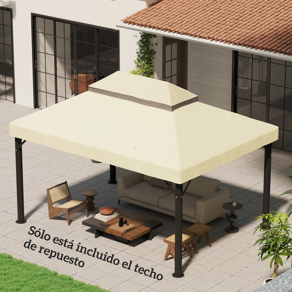 Toldo da giardino 4x3 m ¨C zephmum ¨C crema, doppio tetto, UPF30+