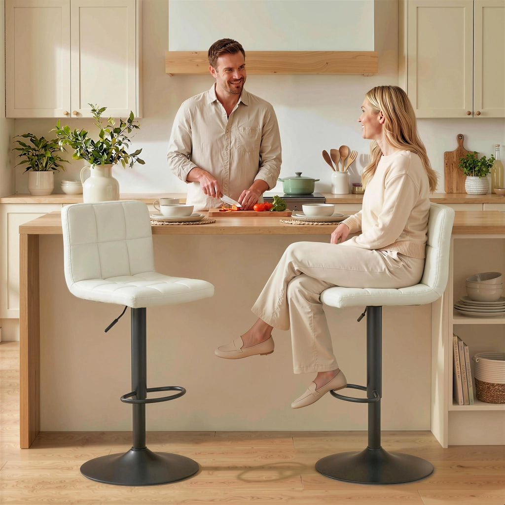 Sgabelli da Bar Regolabili ¨C zephmum ¨C Pelle Crema e Acciaio 39.5x44x88-110 cm