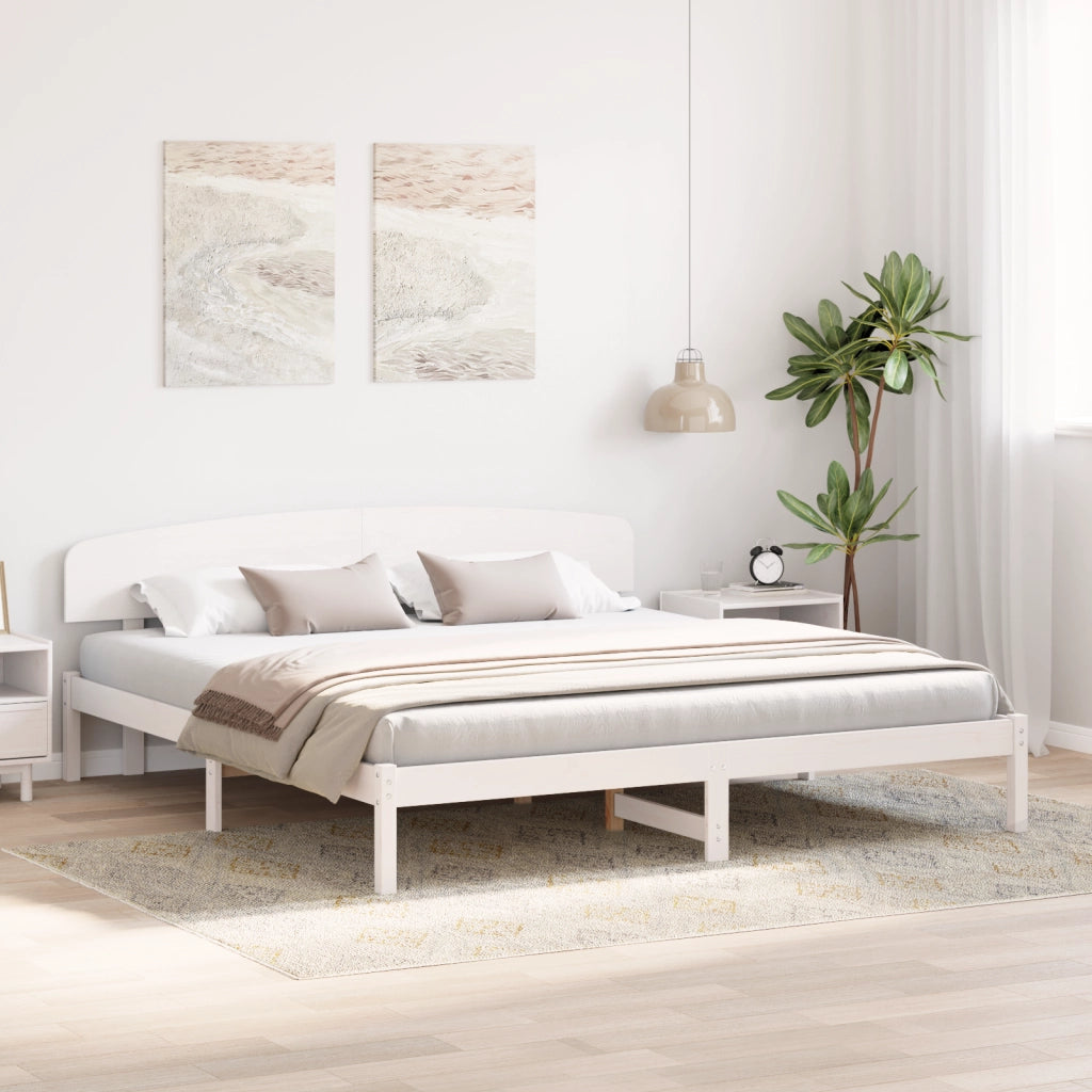 Struttura Letto con Testiera Bianca 200x200 cm Legno Massello di Pino
