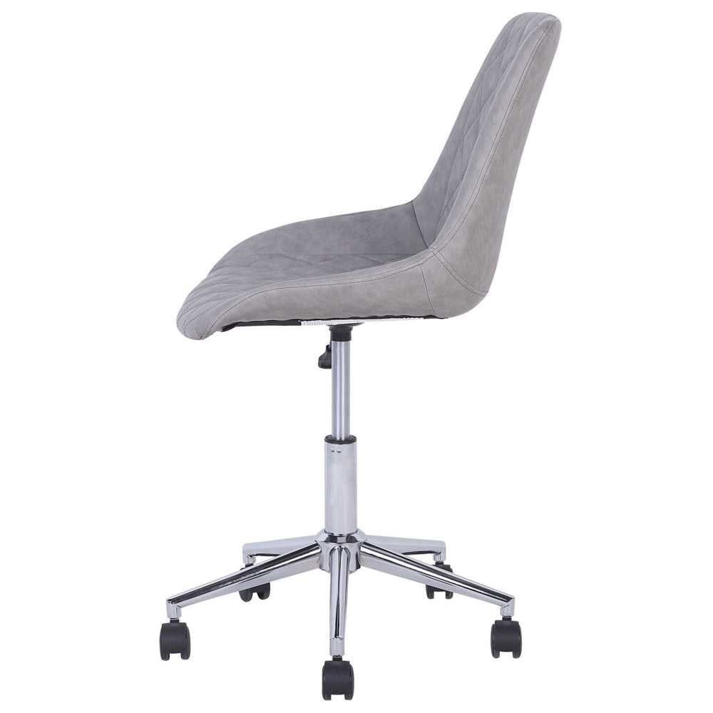 Sedia da Ufficio Girevole Grigio con Base Argento Rivestimento Trapuntato in Ecopelle Regolabile in Altezza