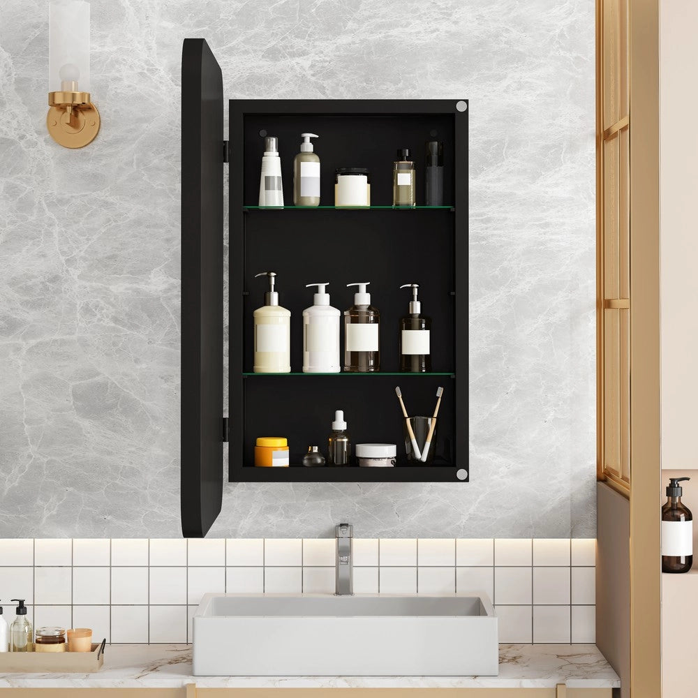 Armadietto a Parete con Specchio ¨C Minimal ¨C Nero, Ripiani Regolabili, per Bagno