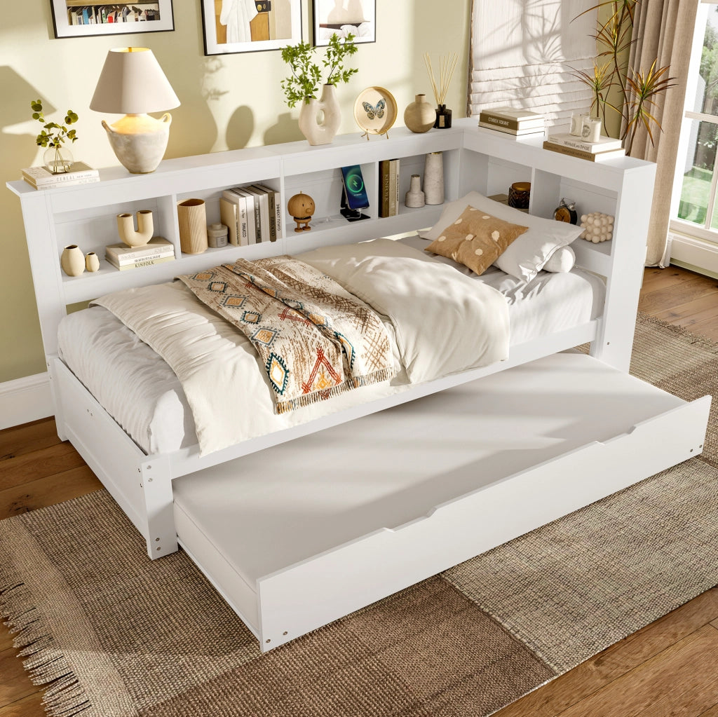 Letto singolo estraibile 90x200 cm bianco con USB