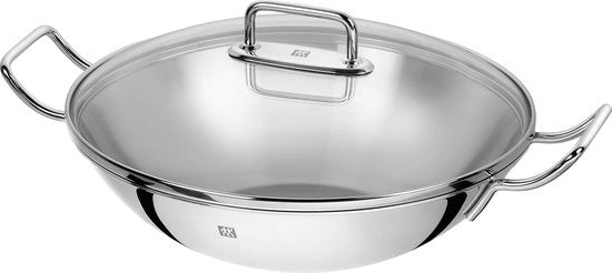 Wok in acciaio inossidabile - adatto per induzione - 1 pezzo - argento - Ø 32 cm