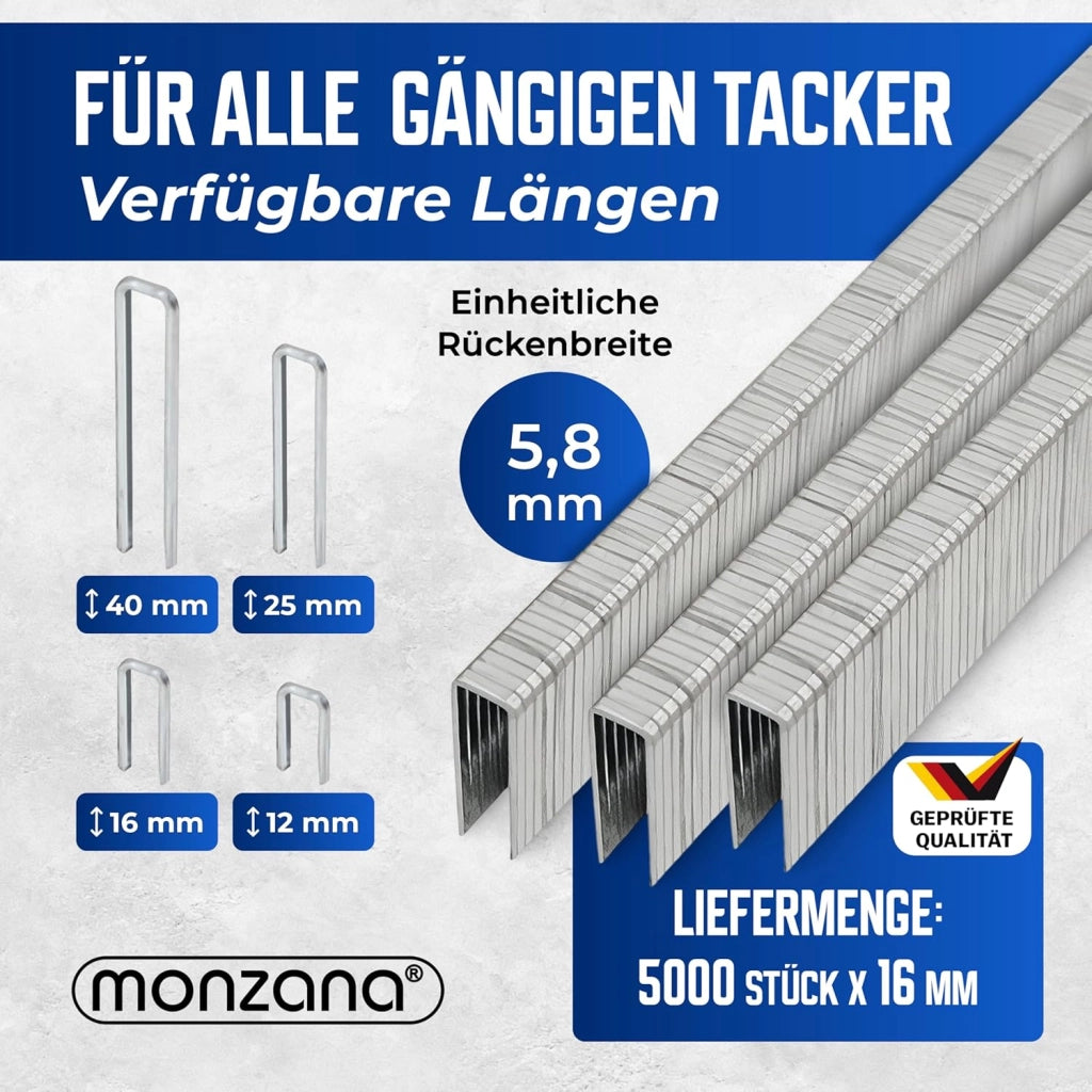 Graffe per Pinzatrice 5000 Pezzi Graffette da 16 mm Zincate 50x100 Tipo U per Pinza a Batteria Spillatrice Elettrica