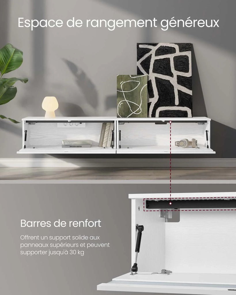 TB mensola sospesa a parete per tavolo da soggiorno stile moderno 147 x 35 x 30 cm bianco 12_0006590