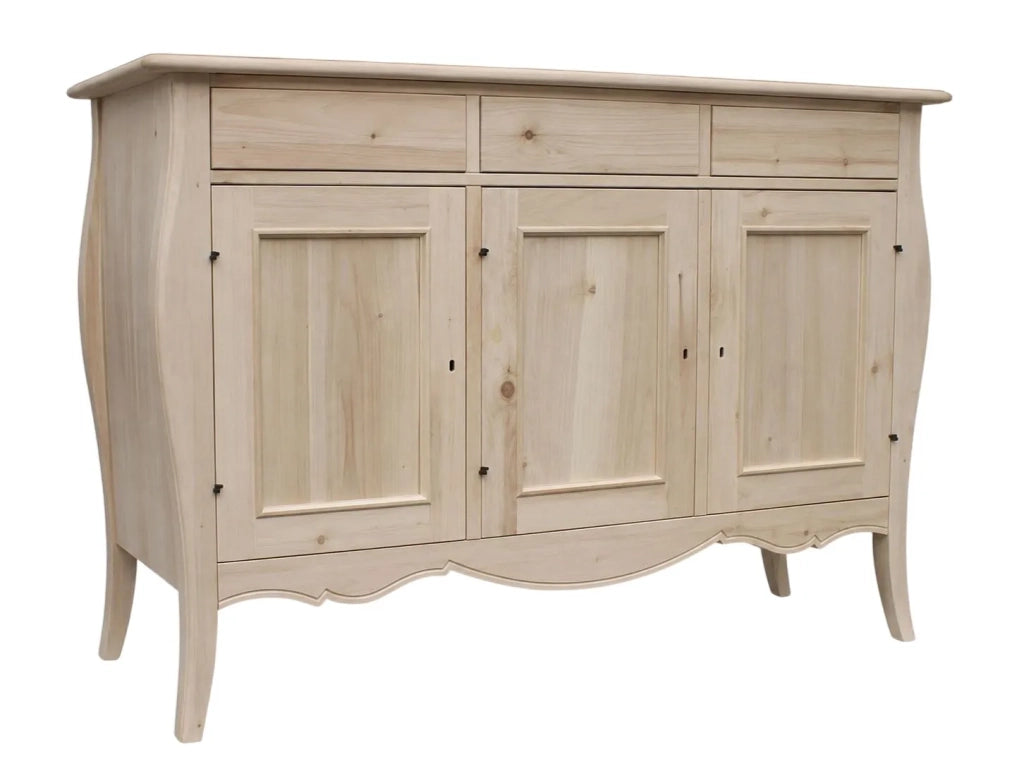Madia credenza in legno grezza 3 ante l.151 p.50 h.105 (3088) - Mobili 2G