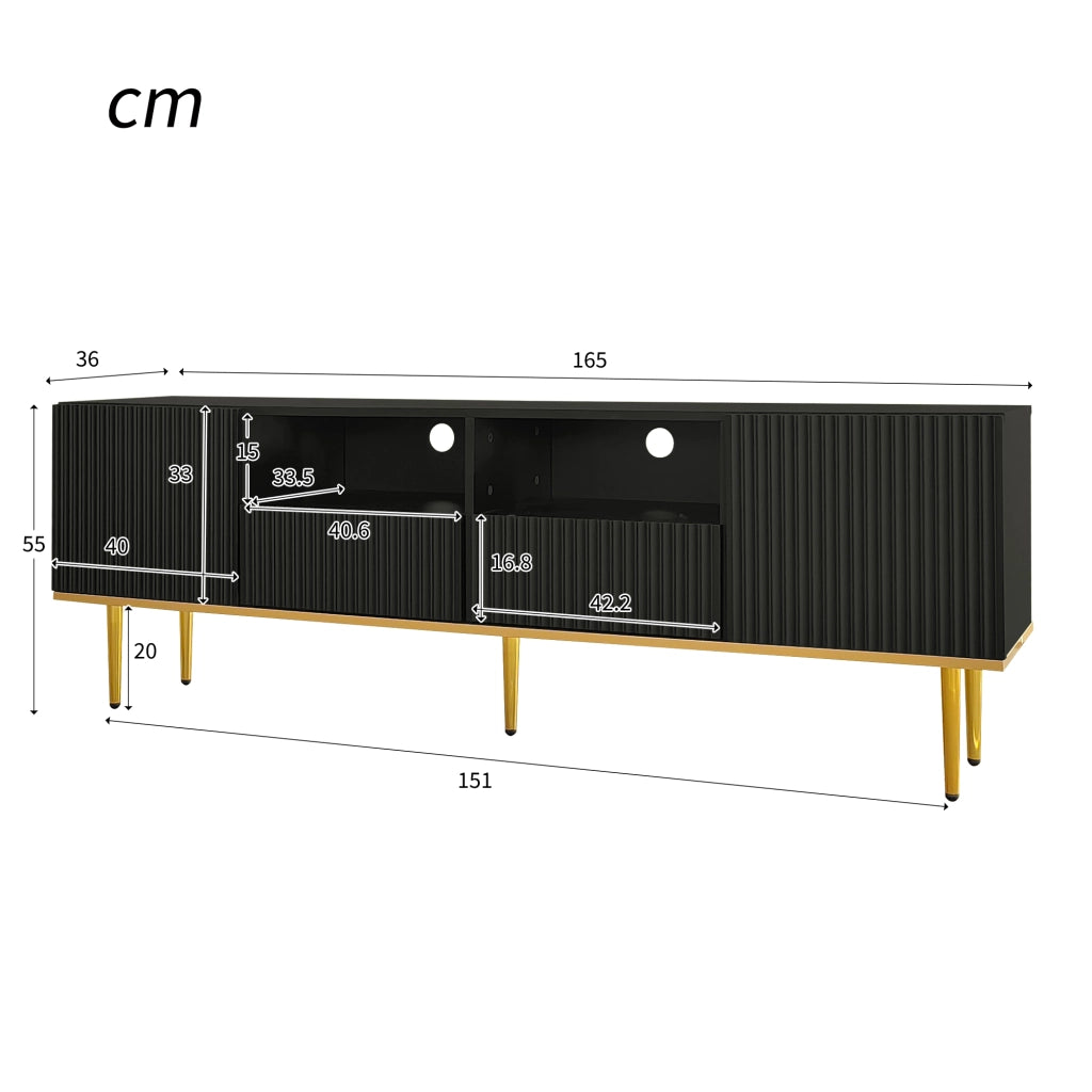 OKWISH Mobile TV con 2 Vani e 2 Cassetti, Apertura a Pressione, per Soggiorno, Pannello di Particelle, Nero, 165×36×55 cm