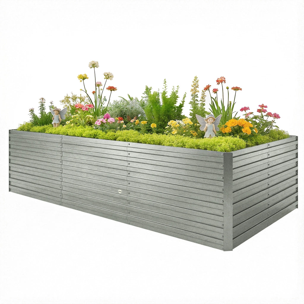 Vaschetta da giardino esterna rialzata ¨C Zephmum ¨C Grigio argento acciaio 240x120x60cm