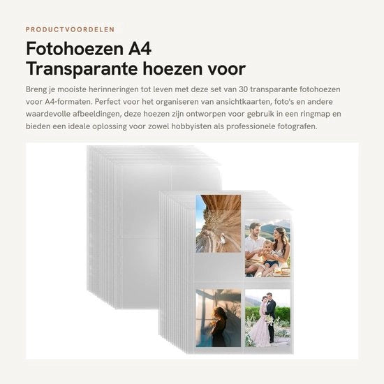 Hoezellette per foto 30 pezzi - Transparente - A4 - 4 celle - 10,8 x 15,2 cm - Protegge le foto - Polipropilene - Cartoline in plastica